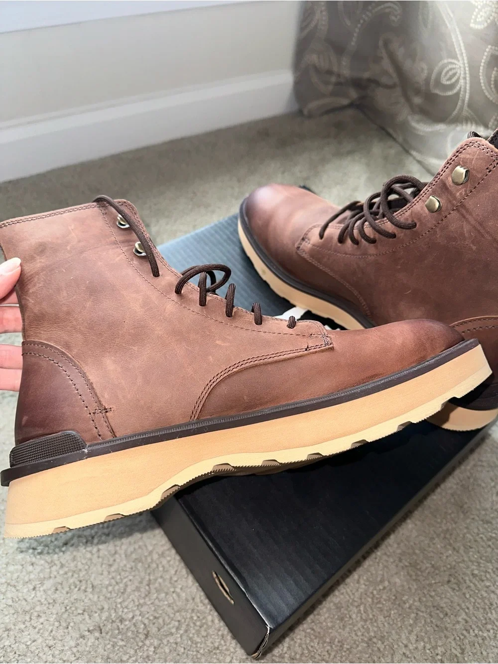 Sorel Men's Brown Leather Lace-Up Ankle Boots Waterproof